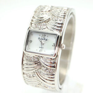 Peck & Peck Womens Silver Tone Cuff Watch 27mm MOP Rectangle Dial w New Battery
